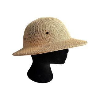 Vintage Brookstone woven tan safari pith helmet hat